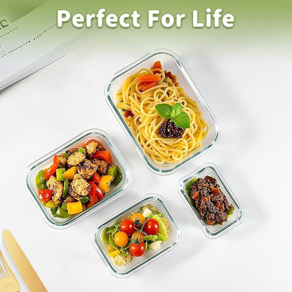 8 Pack Borosilicate Glass Food Storage Containers with Lids, Glass Meal Prep Containers, Airtight Bento Lunch Boxes with Snap Locks, Oven, Freezer and Dishwasher Safe, BPA Free, Kitchen Storage Set - Image 6