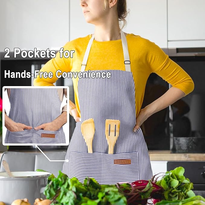 BeLuyi Adjustable Bib Apron with 2 Pockets Chef Cooking Kitchen Restaurant Aprons for Women Men - Image 4