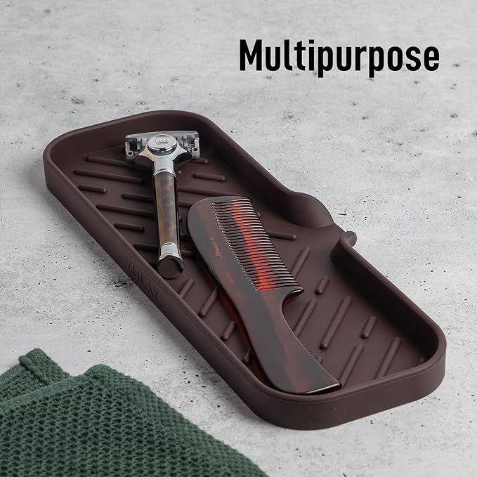 Zulay Kitchen Large Silicone Sponge Holder (12x4) – Flexible Sink Organizer Tray for Kitchen & Bathroom – Multipurpose Soap Dish for Sponges, Makeup, Trinkets & More (Chocolate) - Image 5
