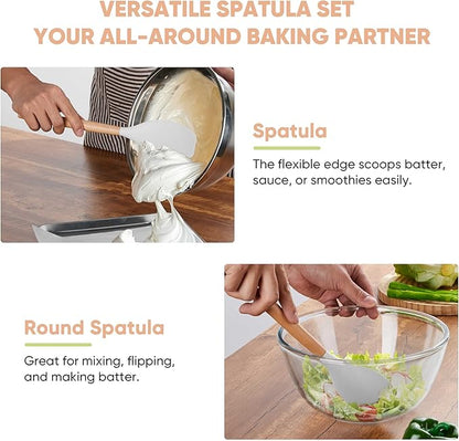 Herogo 5-Piece Cooking Utensils Set, Silicone Kitchen Utensils Set with Wooden Handle, Heat Resistant Cooking Tools Slotted Turner, Spoon, Soup Ladle, Spatula, Spoonula for Nonstick Cookware, White - Image 5