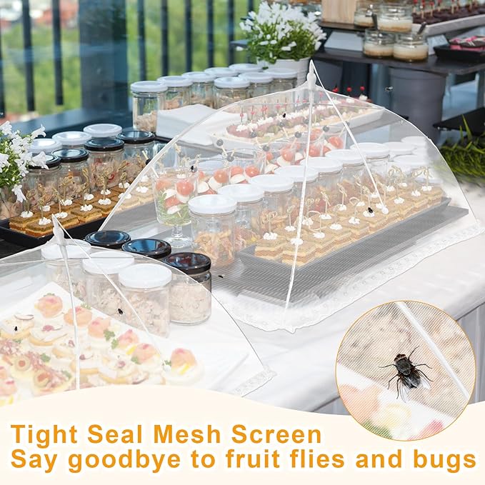 Tanlade 16 Pcs Mesh Food Cover Food Tent Set Reusable Collapsible Pop up Food Nets for Outdoors Summer Party Picnic, 2 Pcs 40" x 24", 4 Pcs 17" x 17", 5 Pcs 14" x 14", 5 Pcs 12" x 12" (White)