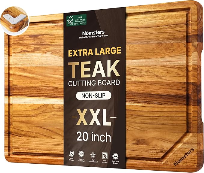 Extra Large Teak Wood Cutting Board for Kitchen 20inch Non Slip Feet Heavy Duty Butcher Block Chopping Board Nice Solid Thick Wooden Juice Groove Big XXL Large Best Hardwood Kitchen Counter Organic by Unknown