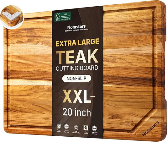 Extra Large Teak Wood Cutting Board for Kitchen 20inch Non Slip Feet Heavy Duty Butcher Block Chopping Board Nice Solid Thick Wooden Juice Groove Big XXL Large Best Hardwood Kitchen Counter Organic by Unknown