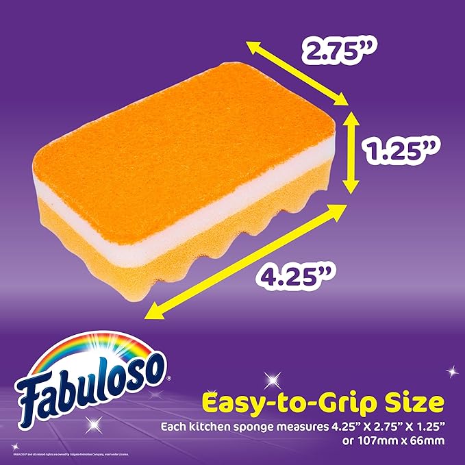 Fabuloso Scratch-Free Kitchen Dish Sponges, Rainbow Cellulose Scrubber Sponge with Scouring Pad for Dishes, Pots, Pans, Counters and Sinks, Tough on Messes, 4.25 x 2.75 x 1.25 in, 12 Count - Image 5
