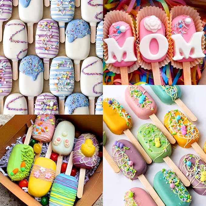 Juome Cake Pop Mold Kit, 8 Cavities Small Cakesicle Molds Silicone with 100 Wooden Sticks & 100 Packaging Bags with Ties, Cake Pop Maker Supplies Accessories, Baking Tools for Home Baking Desserts - Image 3
