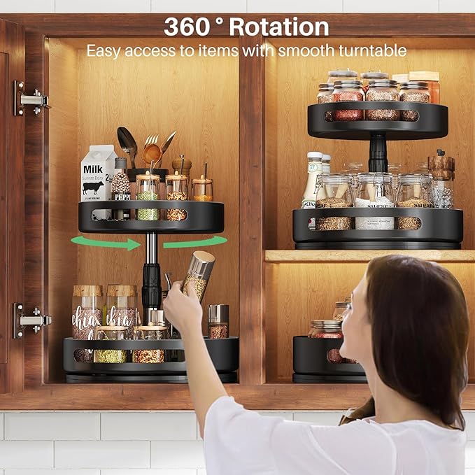 Lazy Susan Organizer Spice Rack - 2 Tier Height Adjustable Spice Organization for Cabinet, Metal Seasoning Organizer Lazy Turntable Spice Organizer for Table Top Pantry Kitchen Storage (10 inch) - Image 3