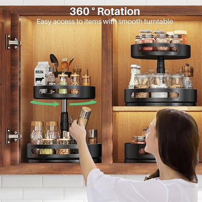 Lazy Susan Organizer Spice Rack - 2 Tier Height Adjustable Spice Organization for Cabinet, Metal Seasoning Organizer Lazy Turntable Spice Organizer for Table Top Pantry Kitchen Storage (10 inch) - Image 3