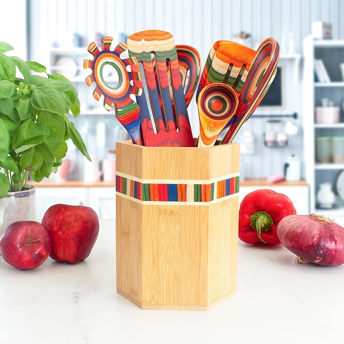 Totally Bamboo Baltique Marrakesh Collection Kitchen Utensil Holder, Large Cooking Utensil Crock for Countertop