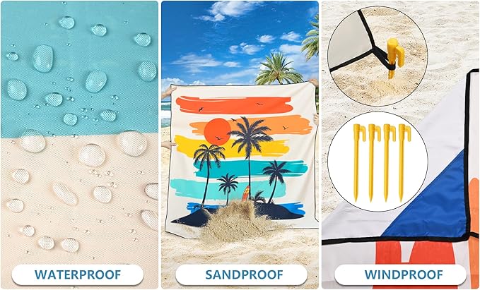 WIWIGO Beach Blanket Waterproof Sandproof Beach Mat 79" X 83"/10'x9'for 2-8 Adults Quick Drying Outdoor Picnic Mat Beach Accessories for Travel, Camping, Hiking - Image 3