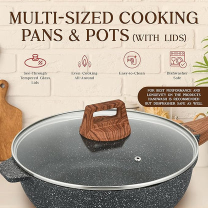 Bakken-Swiss 14-Piece Kitchen Cookware Set – Granite Non-Stick – Eco-Friendly – PFOA, PFOS, and PTFE Free for All Stoves & Oven-Safe - Marble coatin - Image 4