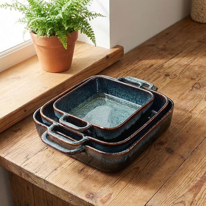 9" x 9" Porcelain Square Casserole Dishes - Baking Dish for Oven, 1.8 QT Ceramic Lasagna Pans, Oven Safe Bakeware for Kitchen Cooking, Cake, Banquet and Dinner
