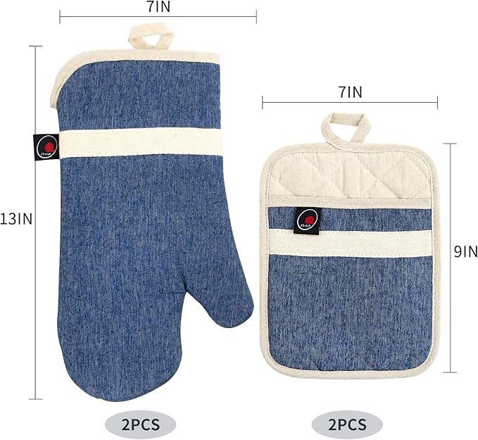 Oven Mitts and PotHolders Sets, 4 Pcs Kitchen Oven Glove High Heat Resistant 400°F Pot Holders for Kitchen, Non-Slip Neoprene Oven Mitts are Suitable for Cooking, Baking (Blue) - Image 6