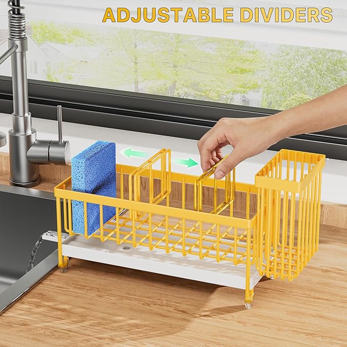Cisily Sponge Holder for Kitchen Sink, Sink Caddy Organizer with High Brush Holder, Kitchen Countertop Organizers, 304 Stainless Steel, Lemon Yellow Kitchen Decor and Accessories - Image 4