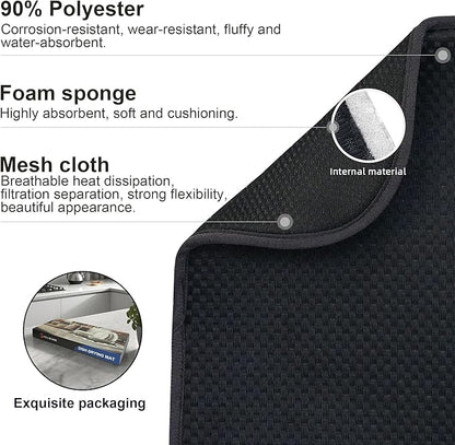 Black Dish Drying Mat XXL 17”x24” – Absorbent Kitchen Drying Mat for Kitchen Counter, Dish Rack Mat, Utensils, Pots & Pans – Dish Drying Pad, Drainer Mat, Dish Mats for Drying Dishes - Image 4