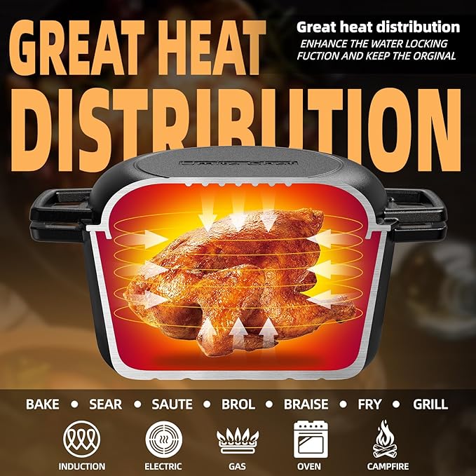 Cast Iron Dutch Oven Pot with Skillet Lid – Pre-Seasoned – Skillet Lid Cooking Pan– PFAS-Free –Umite Chef Cast Iron Skillet Cookware for Bread, Frying, Baking – Dual Handles – Oven, Grill, Campfire & Stovetop Safe – Durable & Non-Toxic, 5QT - Image 4