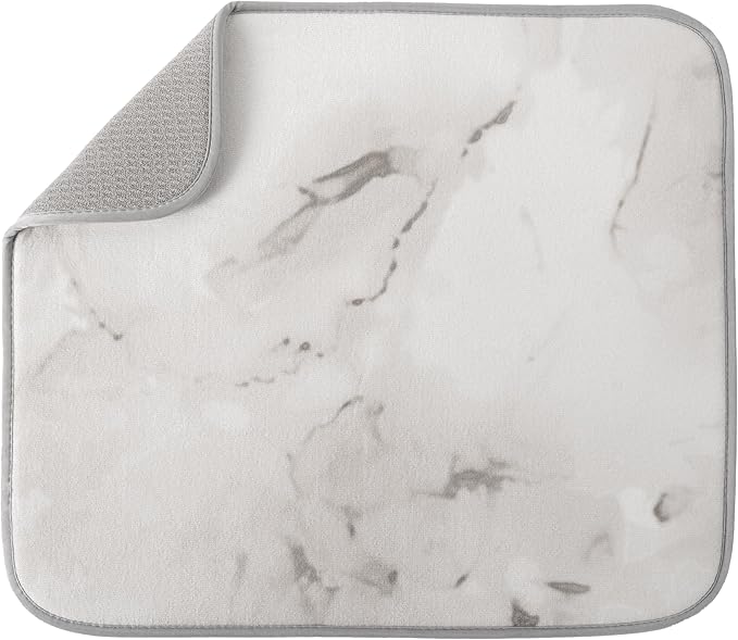S&T INC. Dish Drying Mat, 16” x 18”, Absorbent Microfiber Kitchen Counter Mat, Dish Drying Pad for Dishes, Utensils, Pots and Pans, Large, Grey Stone by STINC