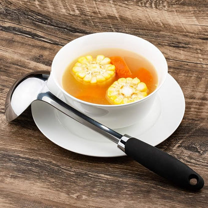 12 Inch Soup Ladle, Black Stainless Steel Ladle Spoon with Comfortable Handle, Long Handle Soup Serving Spoon for Cooking, Stews, Sauce, Gravy, Broth, Kitchen Utensil