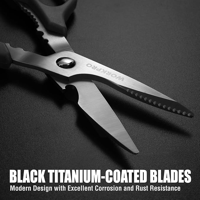 WORKPRO Kitchen Scissors, All Purpose Kitchen Shears with Detachable Stainless Steel Blades, Titanium Coated for Easy Cleaning, Heavy Duty for Meat, Fish, Nuts, Vegetables, Protective Cover Included - Image 6