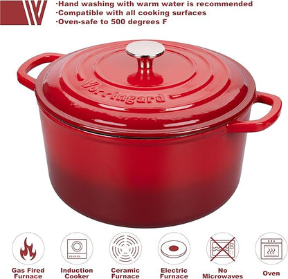 VORRINGARD Enameled Cast Iron Dutch Oven Pot with Lid, for Sourdough Bread Baking, Round Dutch Ovens, 6 Quart, Red - Image 3