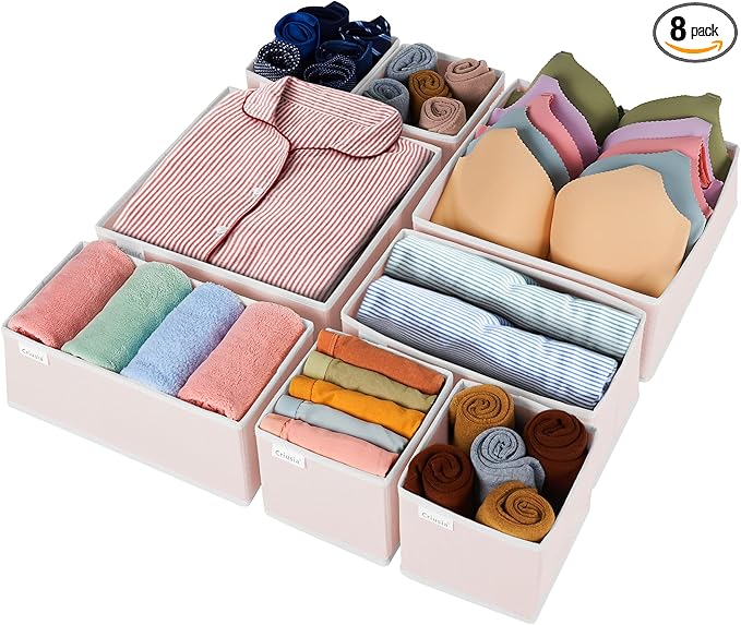 Criusia 8 Pack Underwear Drawer Organizer, Drawer Organizer Clothes, Foldable Cloth Storage Box Closet Dresser Drawer Divider Organizer for Clothes, Scarves by Criusia