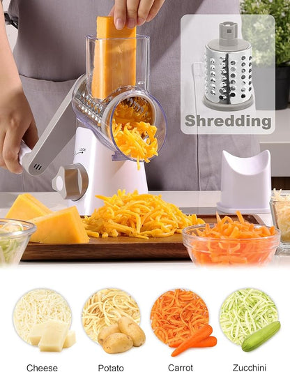Cheese Grater Rotary, Rotary Grater for Kitchen, Kitchen Grater Vegetable Slicer with 3 Drum Blades, Fast Cutting Cheese Shredder for Vegetables and Nuts - Image 2