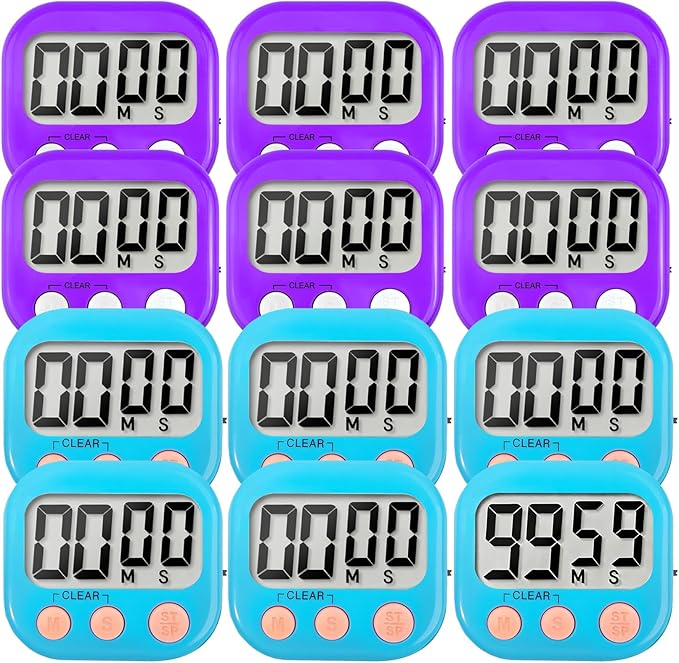 12 Pack Digital Kitchen Timer Small Classroom Timers for Kids Teachers (Blue&Purple) by VOULOIR