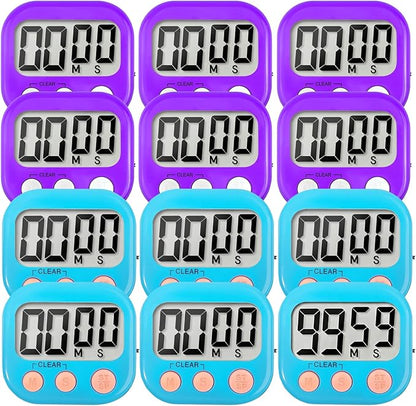 12 Pack Digital Kitchen Timer Small Classroom Timers for Kids Teachers (Blue&Purple) by VOULOIR