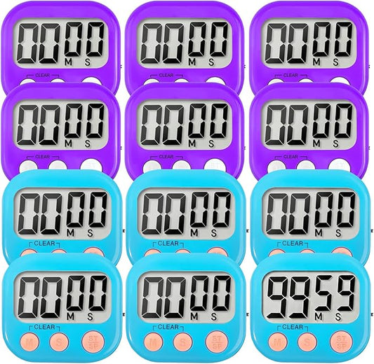 12 Pack Digital Kitchen Timer Small Classroom Timers for Kids Teachers (Blue&Purple) by VOULOIR