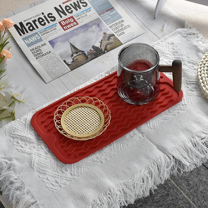 Silicone Dish Drying Mat, Non-Slip Easy Clean Sink Mat Large Heat-resistant Dish Drainer Mat for Kitchen Counter, Sink, Refrigerator or Drawer liner (12" x 6", RED) - Image 5
