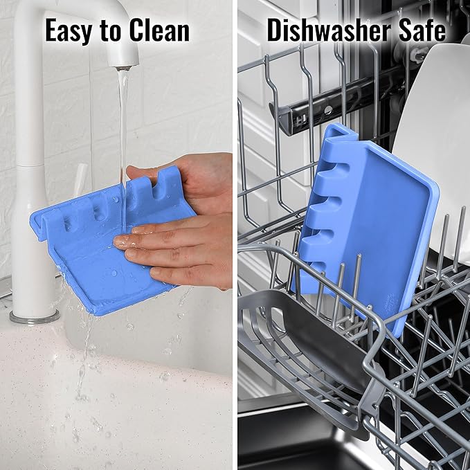 Zulay Kitchen Silicone Utensil Rest with Drip Pad for Multiple Utensils - BPA-Free, Heat-Resistant Spoon Rest & Spoon Holder for Stove Top - Kitchen Utensil Holder for Ladles & Tongs - Periwinkle - Image 6