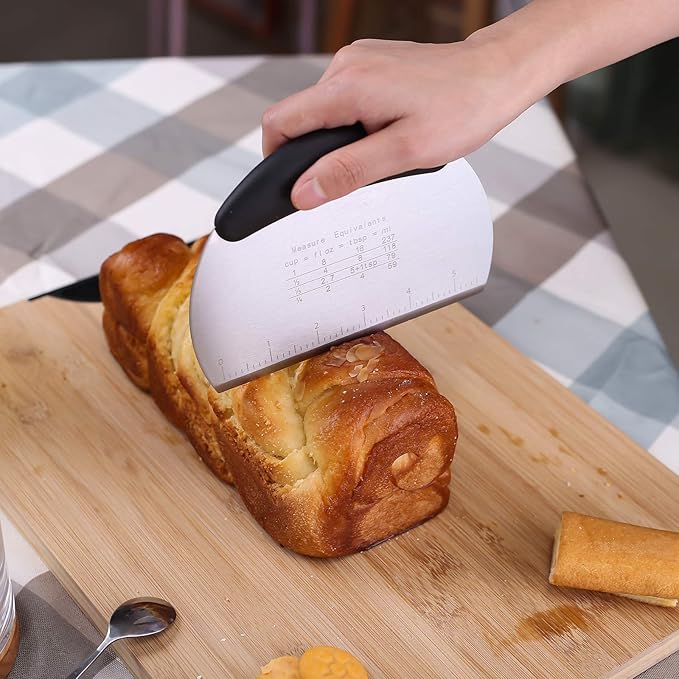 1 pcs Dough Pastry Scraper Chopper/Stainless Steel Dough Scraper Cutter with Ergonomic Rubber Non-Slip Grip/Dough Scraper Cutter/Pro Pastry Pizza Cutter Chopper (Black) - Image 2