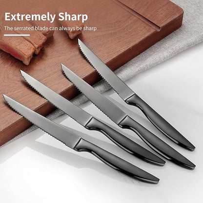SuperCook Black Steak Knives Set of 8, Steak Knives Dishwasher Safe, Knife Set Steak Knife Set, Stainless Steel Knives, Serrated