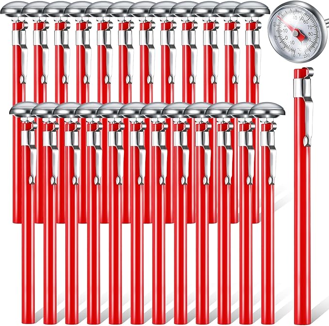 Xuhal 24 Pcs Stainless Steel Kitchen Thermometer with 5 Inch Long Stem 1 Inch Dial Thermometer Milk Frothing Food for Oven Probe Meat Grill BBQ Cooking Chocolate Water (Red) by Xuhal