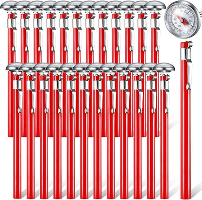 Xuhal 24 Pcs Stainless Steel Kitchen Thermometer with 5 Inch Long Stem 1 Inch Dial Thermometer Milk Frothing Food for Oven Probe Meat Grill BBQ Cooking Chocolate Water (Red) by Xuhal