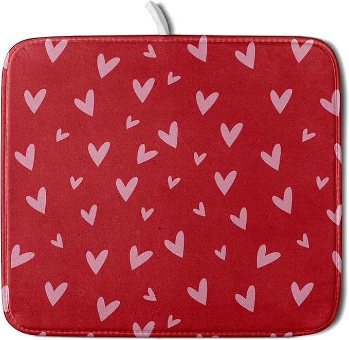 Valentines Dish Drying Mat for Kitchen Counter 16x18 Inch Valentine's Day Red Pink Love Heart Print Absorbent Reversible Microfiber Drying Mats Kitchen Countertop Protector Dishes Drainer Rack Pad by Aytipun