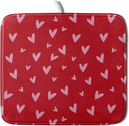 Valentines Dish Drying Mat for Kitchen Counter 16x18 Inch Valentine's Day Red Pink Love Heart Print Absorbent Reversible Microfiber Drying Mats Kitchen Countertop Protector Dishes Drainer Rack Pad by Aytipun