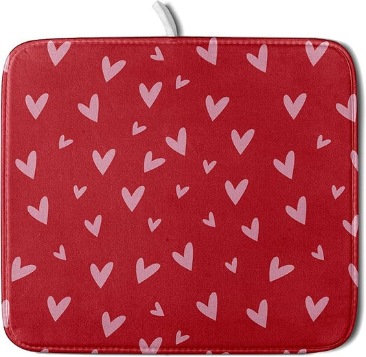 Valentines Dish Drying Mat for Kitchen Counter 16x18 Inch Valentine's Day Red Pink Love Heart Print Absorbent Reversible Microfiber Drying Mats Kitchen Countertop Protector Dishes Drainer Rack Pad by Aytipun