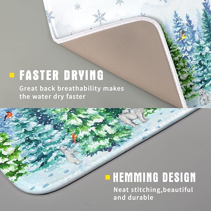 Watercolor Winter Dish Drying Pad Forest Kitchen Mat for Counter for Home Season Decor - Image 3