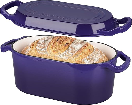 VORRINGARD Oval Dutch Oven Pot with Lid, Enamel Coating Cast Iron Bread Pans for Homemade Sourdough Bread Baking, Cooking, 4 Quart, Purple