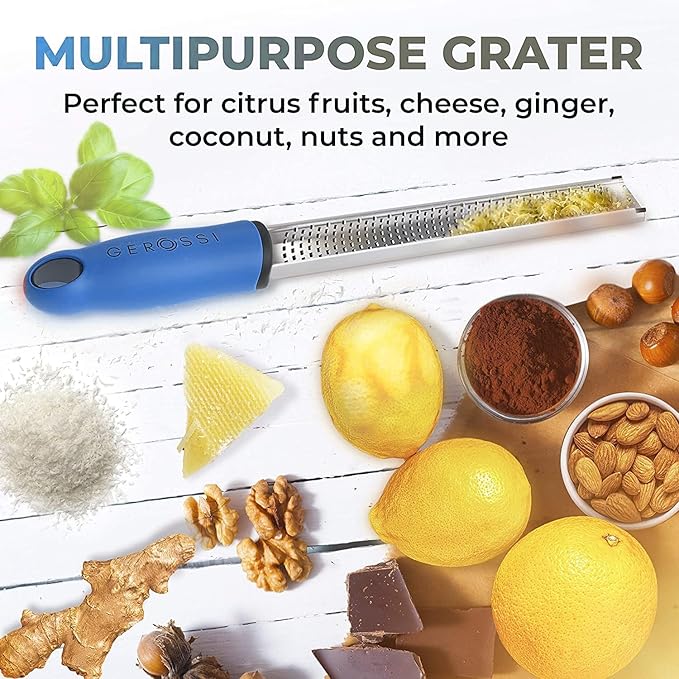 Stainless Steel Cheese Grater & Lemon Zester w/Extra Sharp Blade - Perfect for Lemon, Parmesan, Garlic, Chocolate - Spice Up any Dish in Seconds w/Your Premium Citrus Hand Grater with Handle - Blue - Image 5