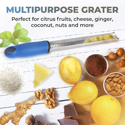Stainless Steel Cheese Grater & Lemon Zester w/Extra Sharp Blade - Perfect for Lemon, Parmesan, Garlic, Chocolate - Spice Up any Dish in Seconds w/Your Premium Citrus Hand Grater with Handle - Blue - Image 5