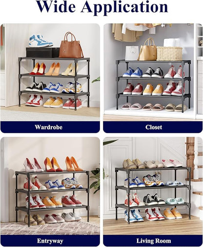 Kitsure Shoe Rack - Non-Woven Shoe Rack Shelf, Shoe Organizer for Closet, Entryway, Garage & Corridor, Stackable Shoe Shelves, 27.5" Wide - 3 Tier, Black - Image 9