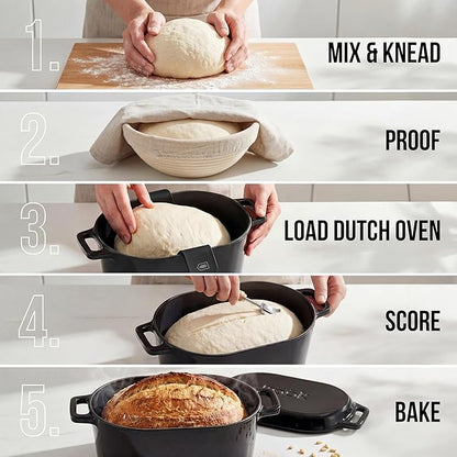 Kook Dutch Oven, for Bread Baking, Sourdough Loaf Pan, Dual Handles, Enameled Cast Iron, with Sling, Dishwasher Safe, Oven safe 500F, 3.4 Qt, Ivory - Image 6