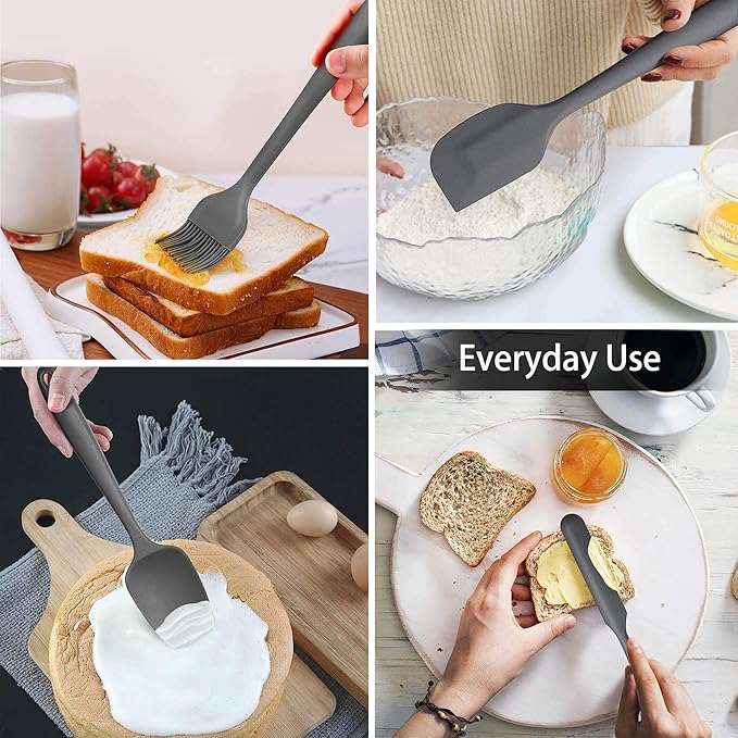 LIANYU 15-Piece Cooking Kitchen Utensils Set with Holder, Silicone Kitchen Tools Stainless Steel Handle, Slotted Spatula Spoon Turner Tong Whisk Brush for Cooking, Gray - Image 7