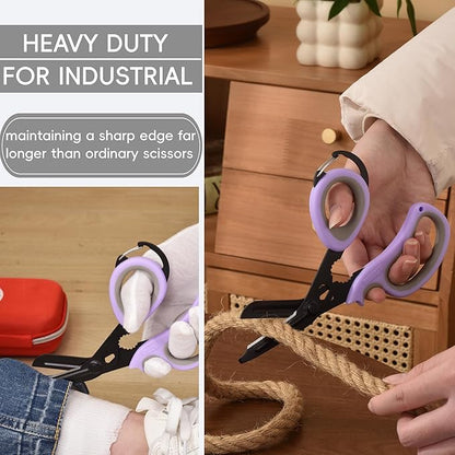 MEUUT All Purpose Scissor –Multi-Purpose Utility Scissors for Kitchen, Crafts, Camping, Emergency & Industrial Use Heavy Duty Stainless Steel with Micro-Serrated Blade & Safety Cover