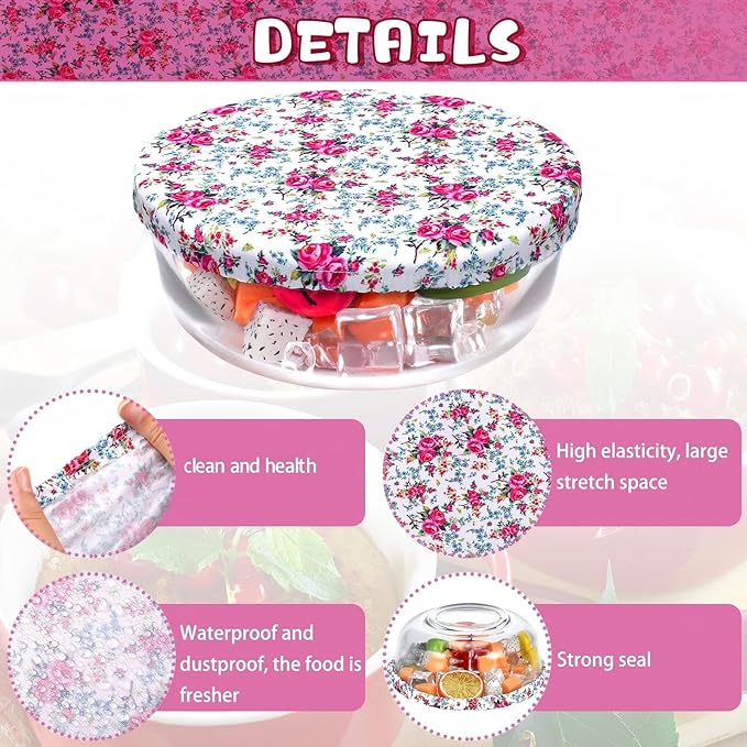 Patelai 10 Pcs Bowl Covers Reusable in 5 Size Stretch Cloth Fabric Elastic Food Storage Bowl Covers Bread Sourdough Lids for Proofing Food Fruits Leftover(Red, Green, Yellow,Flowers Style) - Image 3