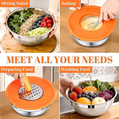 21PCS Mixing Bowls with Lids Set - 7 Nesting Mixing Bowls, 3 Graters, 11 Baking Tools, Lids, Stainless Steel Mixing Bowl for Mixing & Baking, Size 0.7/1.1/1.5/2.1/3.5/4/4.5 QT, Colorful - Image 4