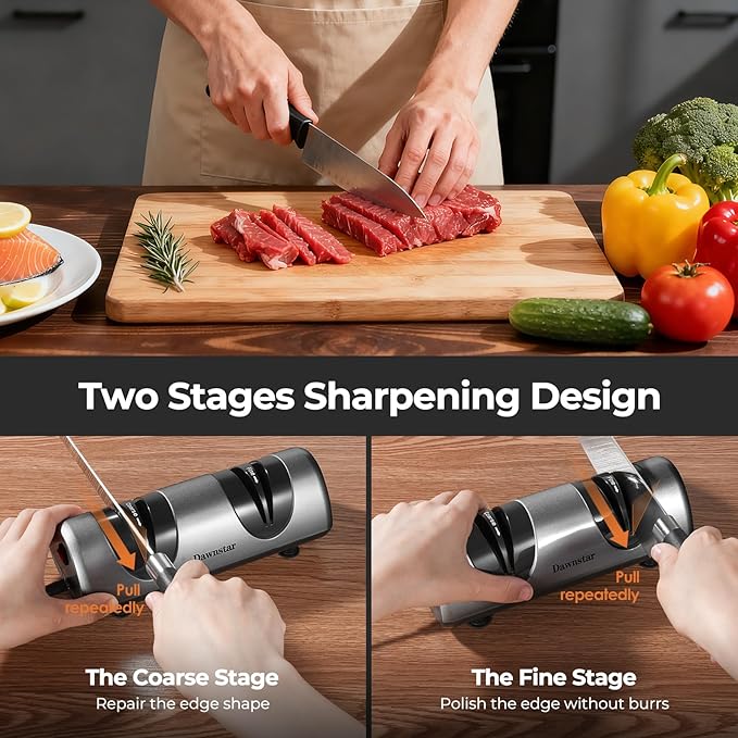 Electric Knife Sharpener, Professional Kitchen Knife Sharpener for Home Use, 2 Stages of Coarse Sharpening & Fine Polishing, Metal Dust Collection Box for Easy Cleaning, Dark Gray - Image 4