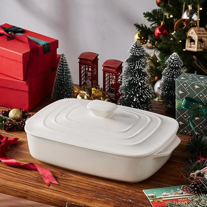 Large Ceramic Casserole Dish with Lid, 4.0 Quart Covered Rectangular Stoneware Baking Dishes for Oven, Deep 9x13 Inch Lasagna Pans for Baking and Serving, Perfect for Christmas Gifts, White - Image 7