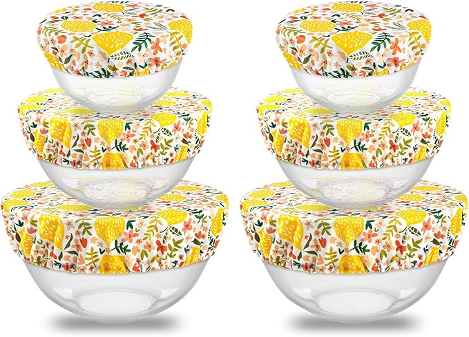 wegreeco Elastic Reusable Bowl Covers for Bread Proofing, Fabric Cloth Sourdough Bowl Covers for Proofing - Set of 6, Lemon